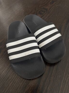 adidas Black and White Kids Slide Sandals